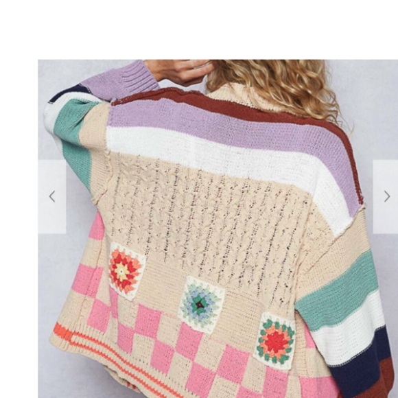 Cardigan in chenille sweater with handmade patch with striped pattern - Picture 5 of 7